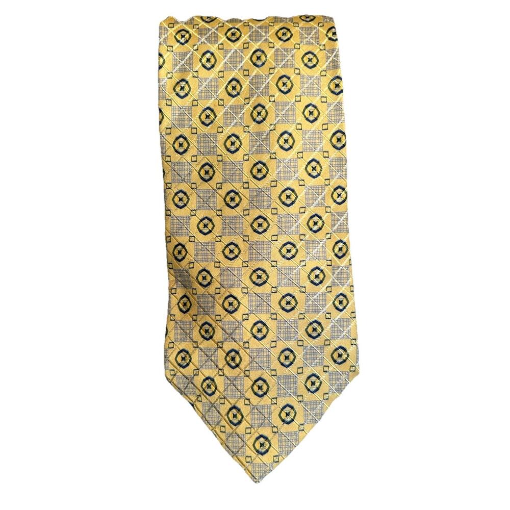 Vtg Jhane Barnes Men’s Tie Yellow Geometric Silk Geometric 3.75”‎ Necktie Japan